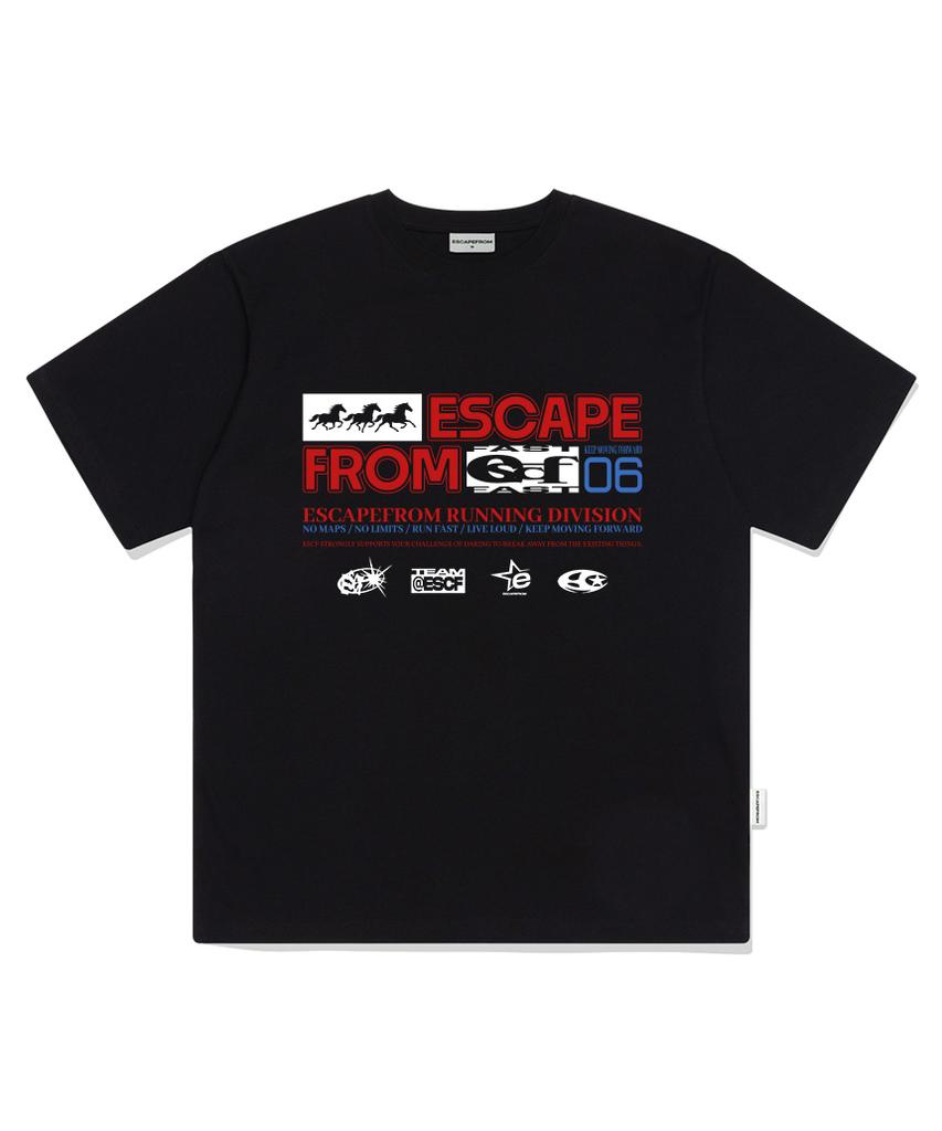 ESCAPEFROM Moving Triple Horse Print Oversized Short Sleeve T-Shirt Black