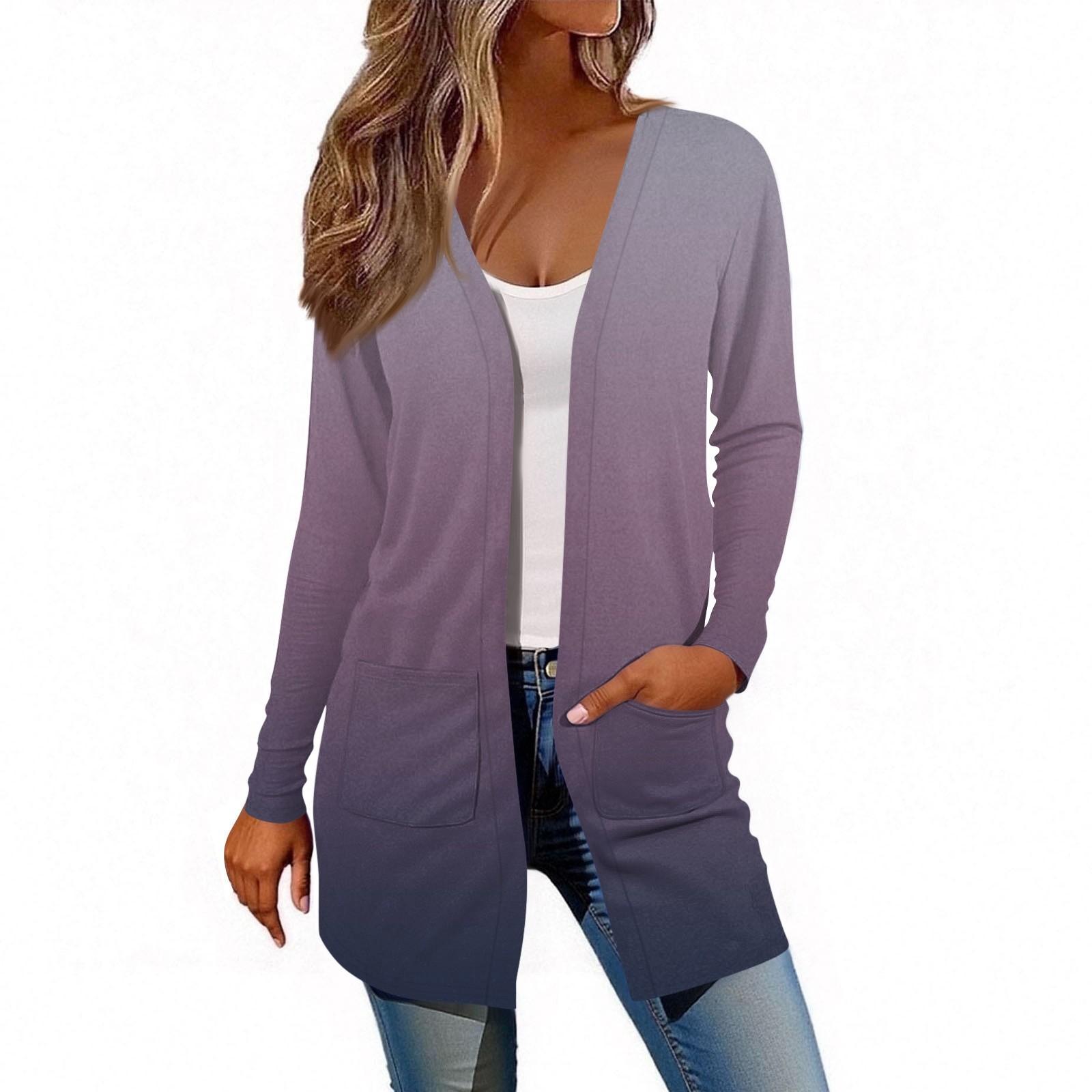 

Women s Long Sleeve Cardigan Casual Jacket With Pockets Top XL фіолетовий