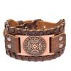 Vintage Viking Leather Bracelet With Compass Pendant Men Handmade Retro Style Adjustable Cuff Band