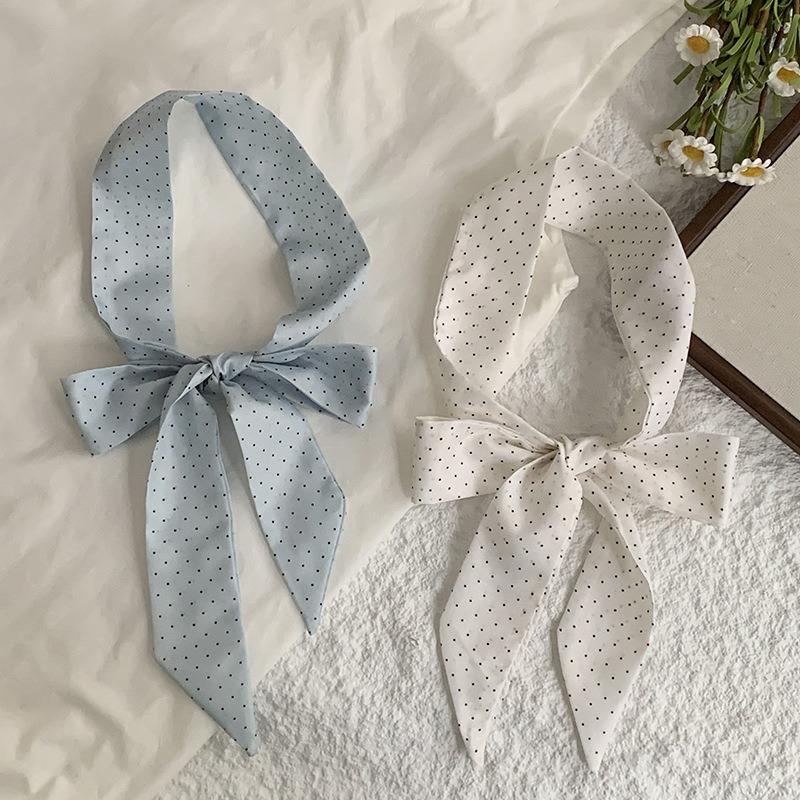 Silk Scarf Long Strip High-end New Polka Dot Small Silk Scarf Scarf Women's Versatile Tied Bag Ribbon Headband Tied Hair Streamer