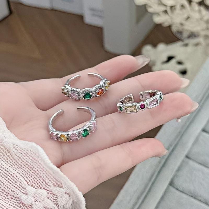 Sweet And Cool, Colorful Row Diamonds, Shiny Zir*****Pen Ring, Female Colored Treasure, Elegant Temperament, Niche, High-End Sense, Index Finger Tide