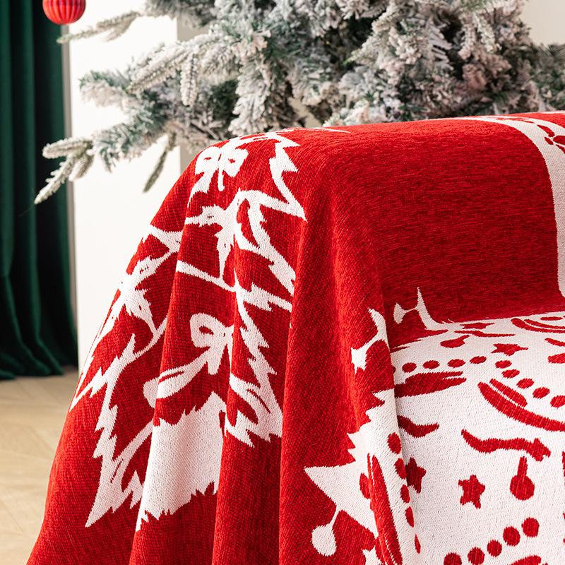 Nordic Christmas Chenille Blanket Living Room Sofa Towel Cover Cloth Four Seasons Universal Oversized One Piece Sofa Cushion Cover