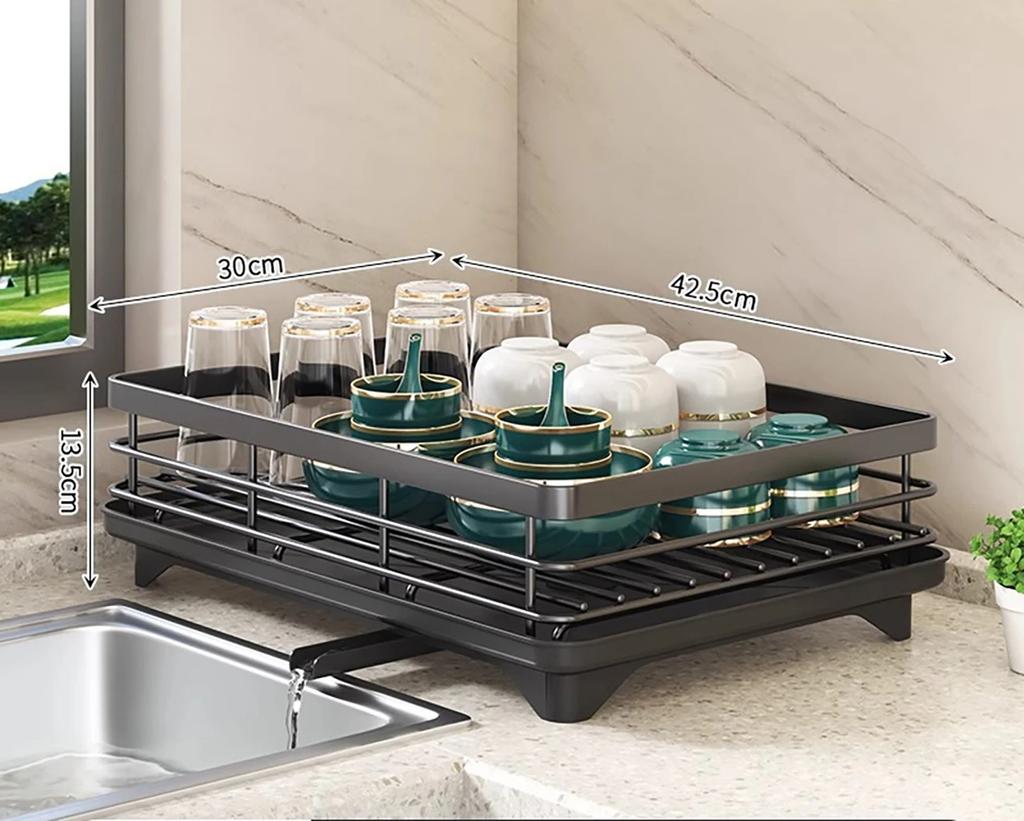 2 Tier Dish Drying Rack, Large Capacity Dish Rack With Draining Board, Double Layer Detachable Dish Storage Organizer For Dishes