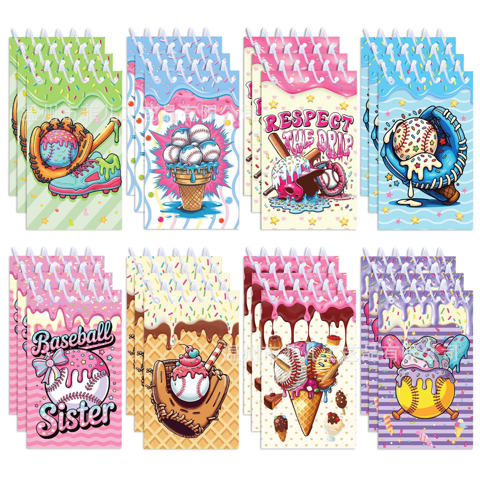 

8pcs Ice Cream Spiral Notepad Funny Sports Mini Memo Pad Aesthetic Coil Note Book Journal Student Stationery Party Favor Set