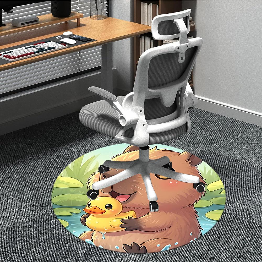 

1PC Capybara Duckling Office Round Area Rug, Indoor Mat Suitable ForOffice, Under Office Chairs Bedroom Living Room Home Decor, Room Deco, D052 80cm by 80cm
