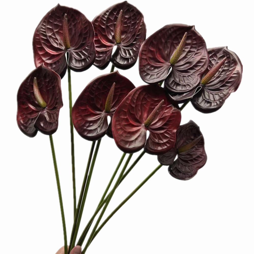 8pcs Artificial Anthurium Flower Branch Single Head Anthurium Andreanum Dakota Stem for Wedding Party Table Floral Decoration