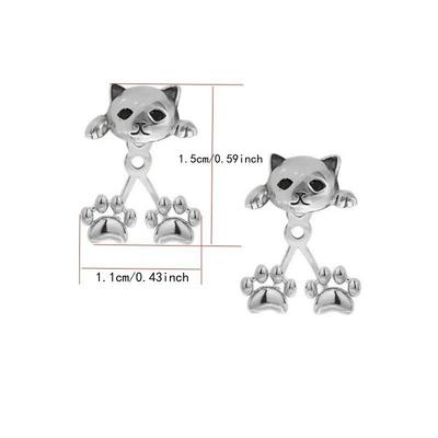 Cute Animal Cat Paw Back Hanging Earrings Party Banquet Piercing Jewelry Gift Vintage Funny Silver Color Cat Earring For Women