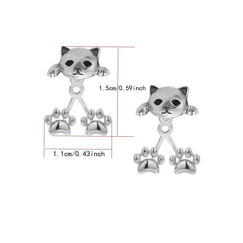Vintage Funny Silver Color Cat Earring For Women Cute Animal Cat Paw Back Hanging Earrings Party Banquet Piercing Jewelry Gift