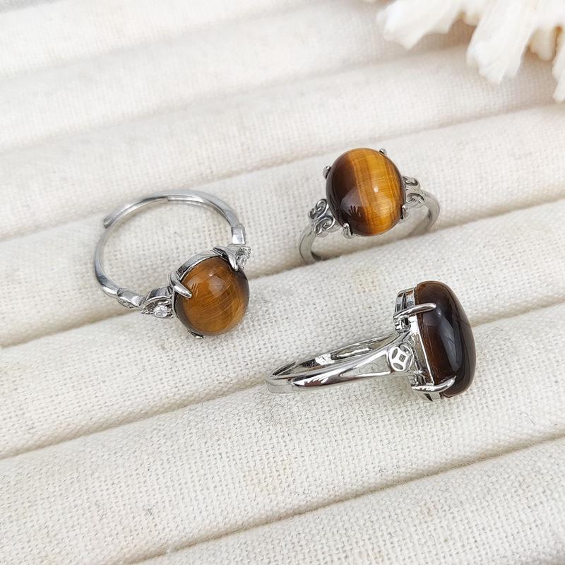 Adjustable Natural Crystal Tiger Eye Ring in Coffee Color