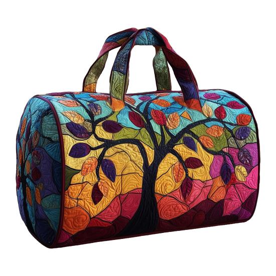 Vintage Quilted Duffel Bag Women Colorful Retro Travel Tote Floral Weekender Bag Overnight Bag for Gym Shopping