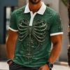 Men Halloween Skeleton 3D Printed Short‑Sleeve Collared Polo Shirt Buttons Casual Athleisure Spring Summer Daily Festival Outfit