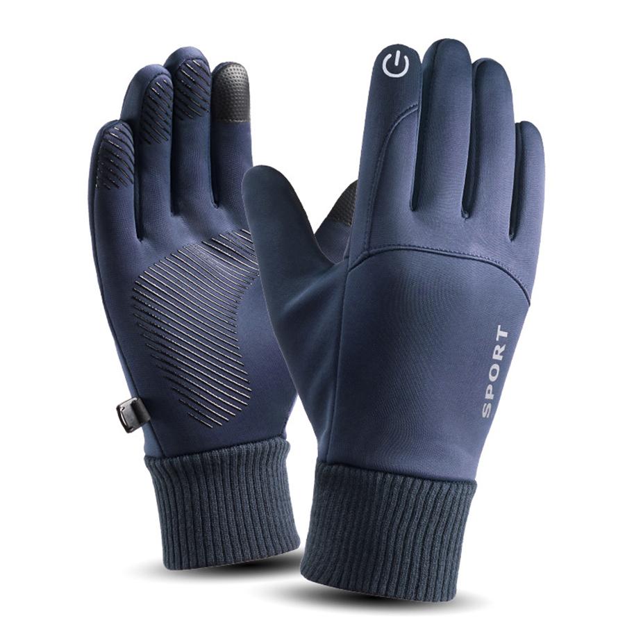 Men Winter Waterproof Cycling Gloves Outdoor Sports Ski Running Motorcycle Touch Screen Fleece Gloves Non-Slip Warm Full Fingers