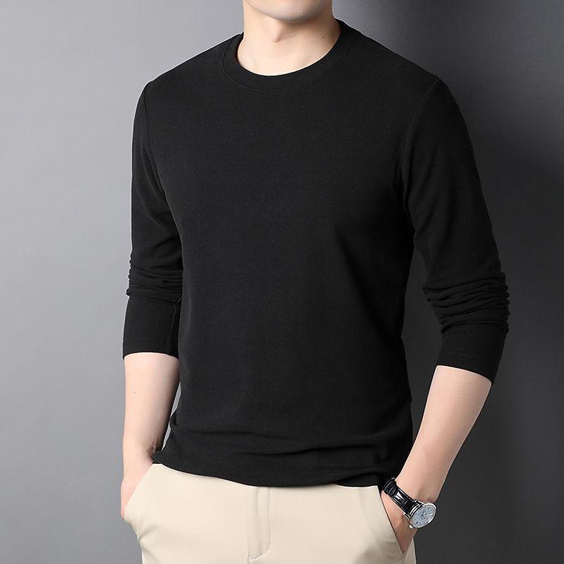 

Мужская двухсторонняя бархатная термофутболка с круглым вырезом - Облегающий базовый слой для осени и зимы 4XL чёрный