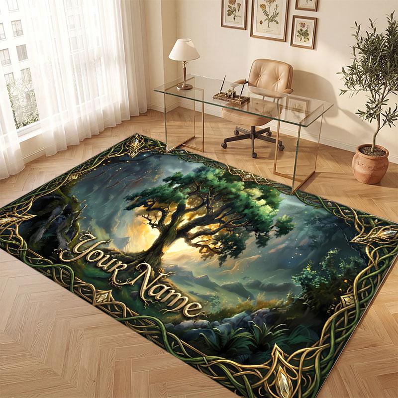 Mushroom Forest Theme Crystal Velvet Floor Rug Personalized Custom Name Text Warm Carpet Home Decoration