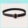 Fashion Ladies Black Faux Leather Belt With Geometric Square Buckle For Daily Use