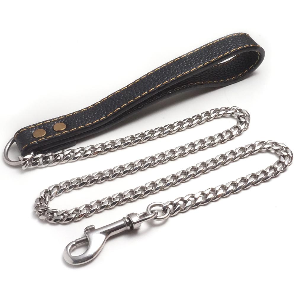 New Colorful Heavy Duty Quick Release Dog Leash with Stainless Steel and Leather Handle for Pitbulls (Silver,60cm) серебряный