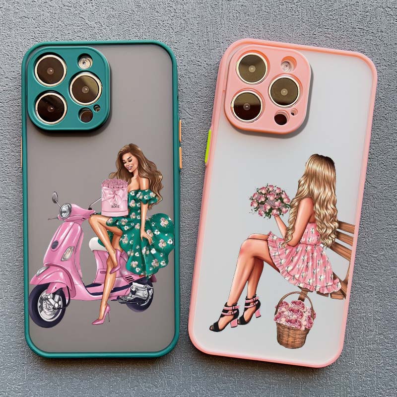 Cute Cartoon Hand Drawn Beautiful Girl Phone Case for Iphone 16 15 14 Pro Max 13 11 12 Mini Pro Max X XR XS 7 8 Plus SE2 Cover