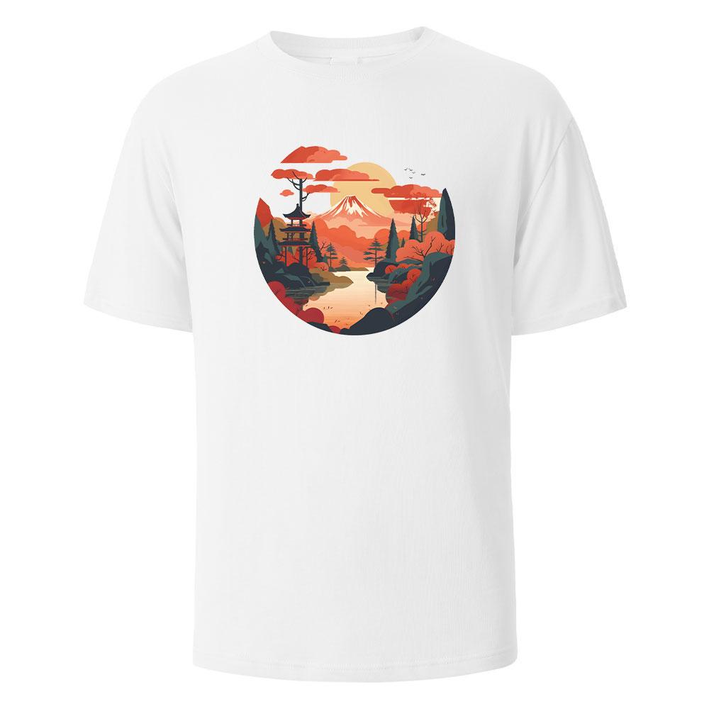 Mount Fuji Print T-Shirt Lässig Kurzärmlig Streetwear Basic Oberteile Sommer Tees Für Männer Frauen 100% Baumwolle O-Ausschnitt Übergröße