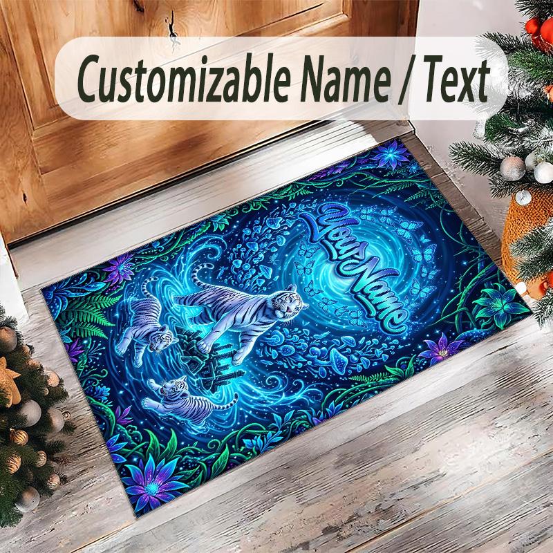 Covor de podea din catifea de cristal cu tematică de leopard, covor cald personalizat cu nume și text, decorațiune pentru casă