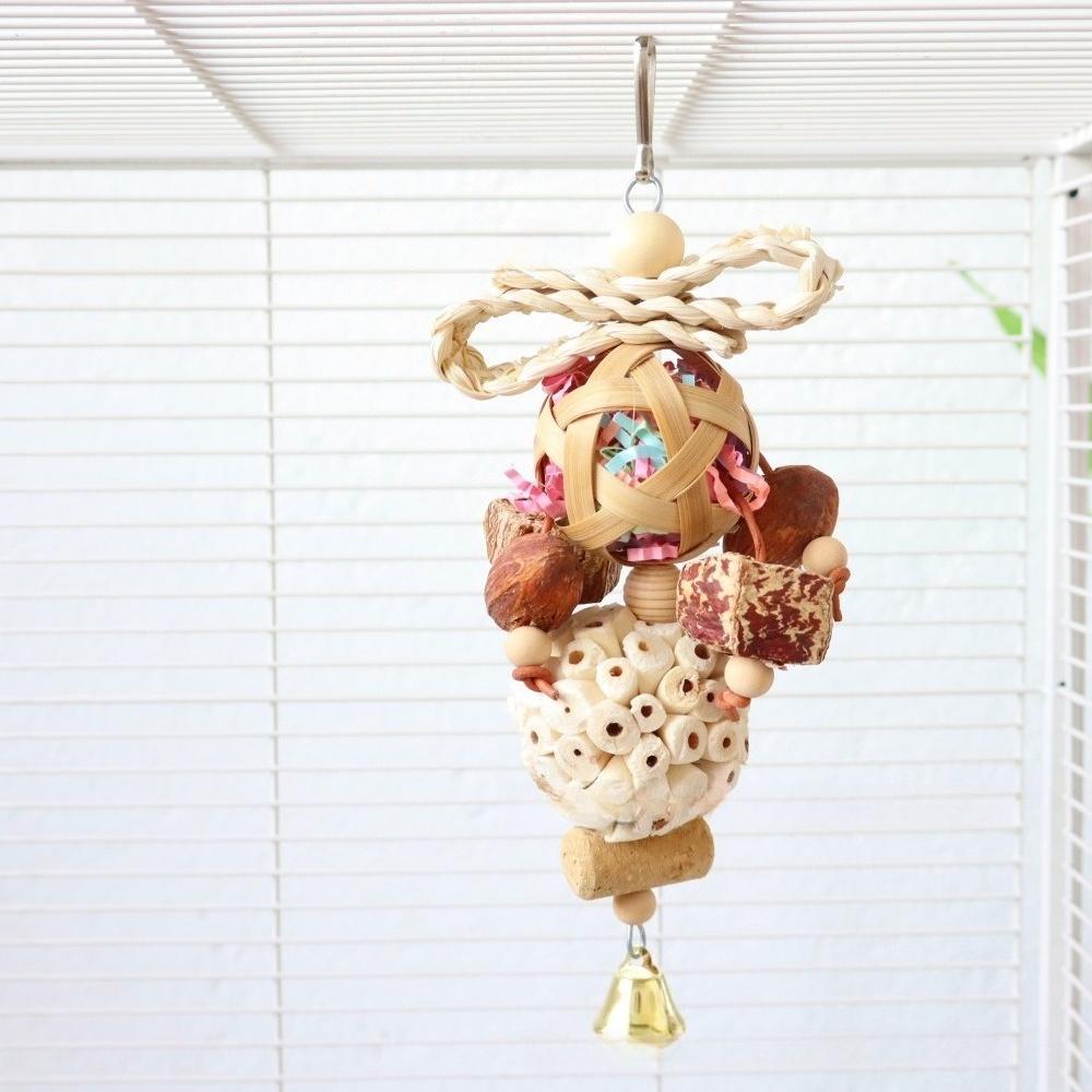 1pc Parrot Toy Papaya Stem Pine Cone Cork Corn Husk Tetrapanax Papyrus Ball Star Fruit Pull-Apart Food for Birds to Chew On, a Holiday Gift