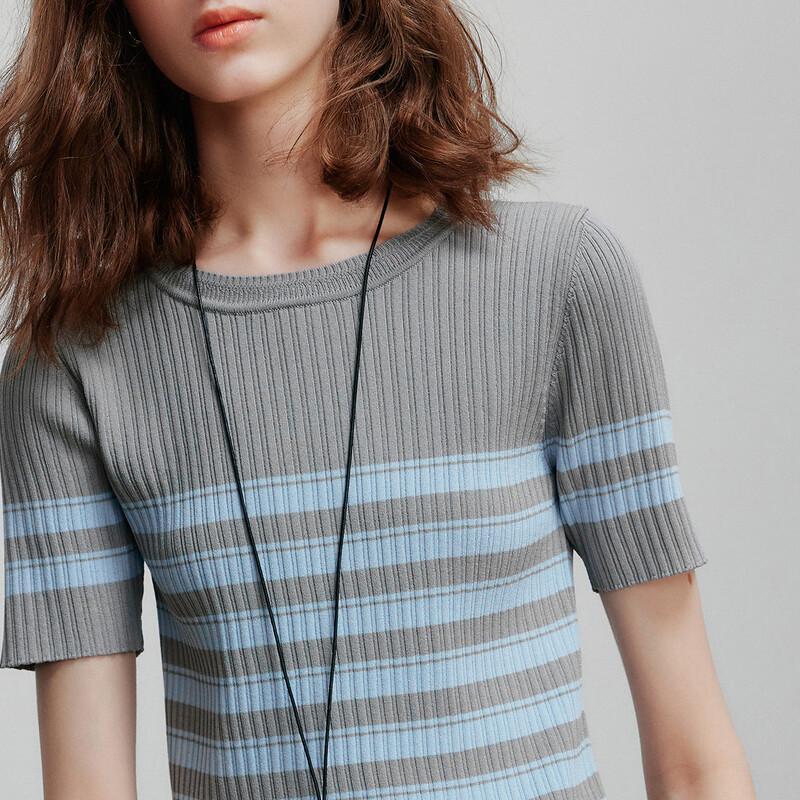 Chuyu Women's Ice Silk Striped Short Sleeve Knit Top