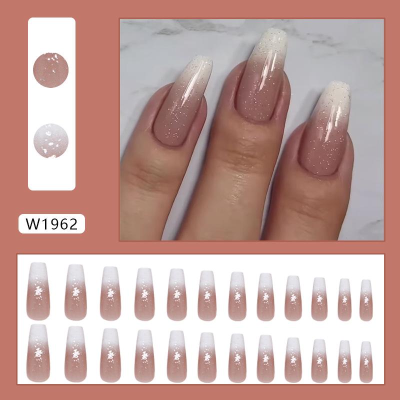 White fine flash gradual change versatile European and American ins wind removable 24 pieces press on nails