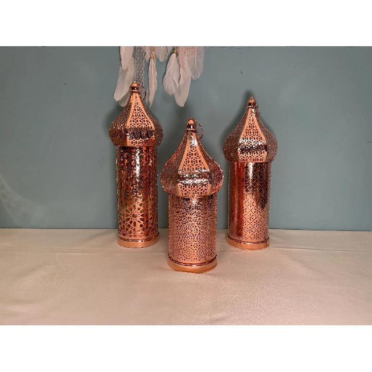 Golden Moroccan Lantern, Hollow Iron LED Light for Home Decor, Ramadan Eid Wedding, Indoor Outdoor Hanging Pendant Lamp - 1PC