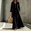 Abito lungo da donna in velluto con scollo a V e maniche, vestibilità ampia per un look casual