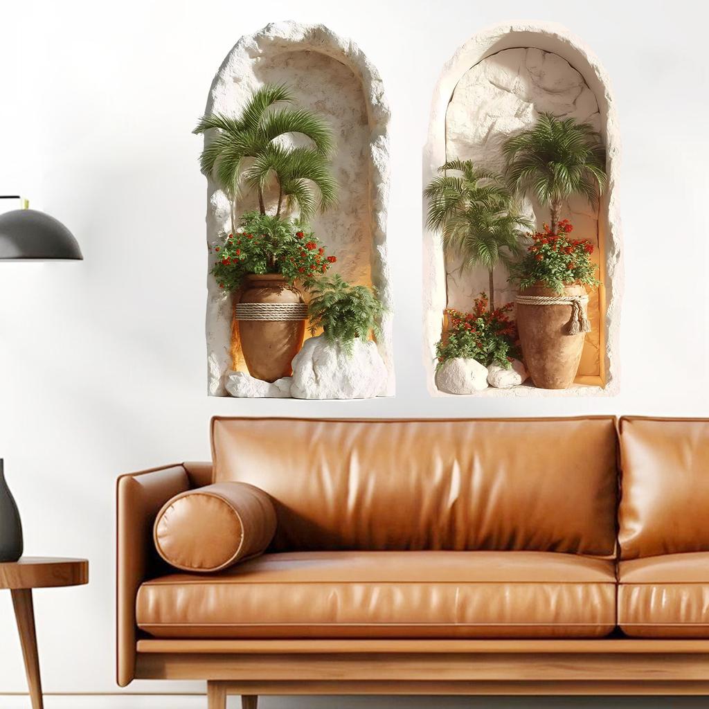 Minimalist Style Tropical Plant Leaf Vase Combination Bedroom Living Room Study Background Decoration Sticker