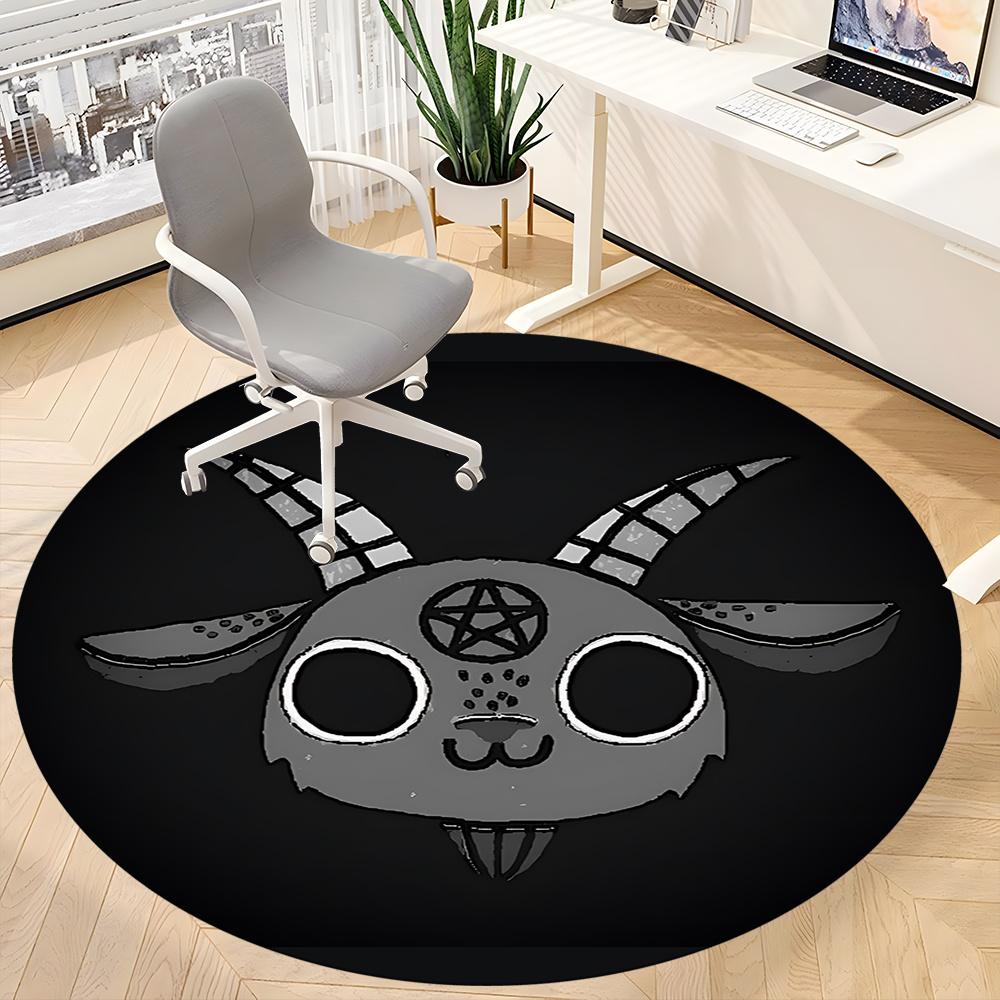1pc Baphomet Goat Office Round Area Rug, Indoor Mat Suitable ForOffice, Under Office Chairs Bedroom Living Room Home Decor, Room Deco u24