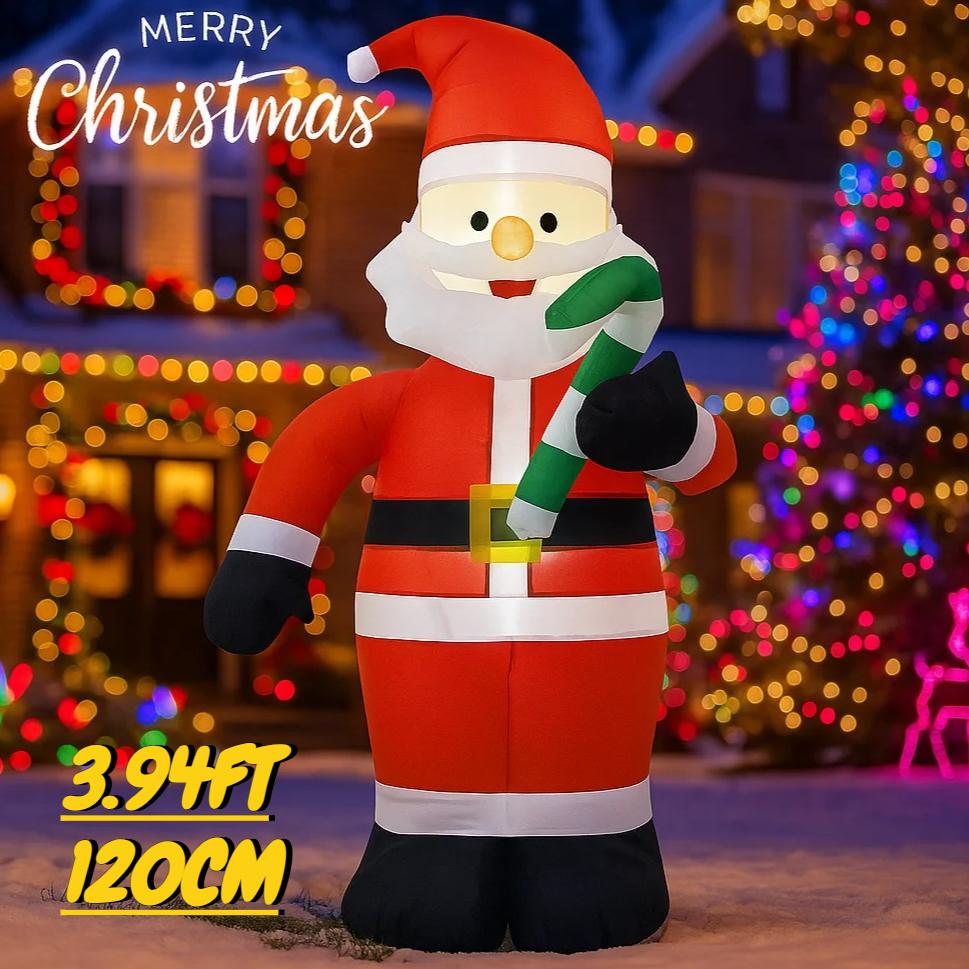 3.94FT Inflatable Santa Claus Candy Cane Toy Xmas Yard Decoration Festive Gift LED Lit Christmas Supplies Home Decor Ornament