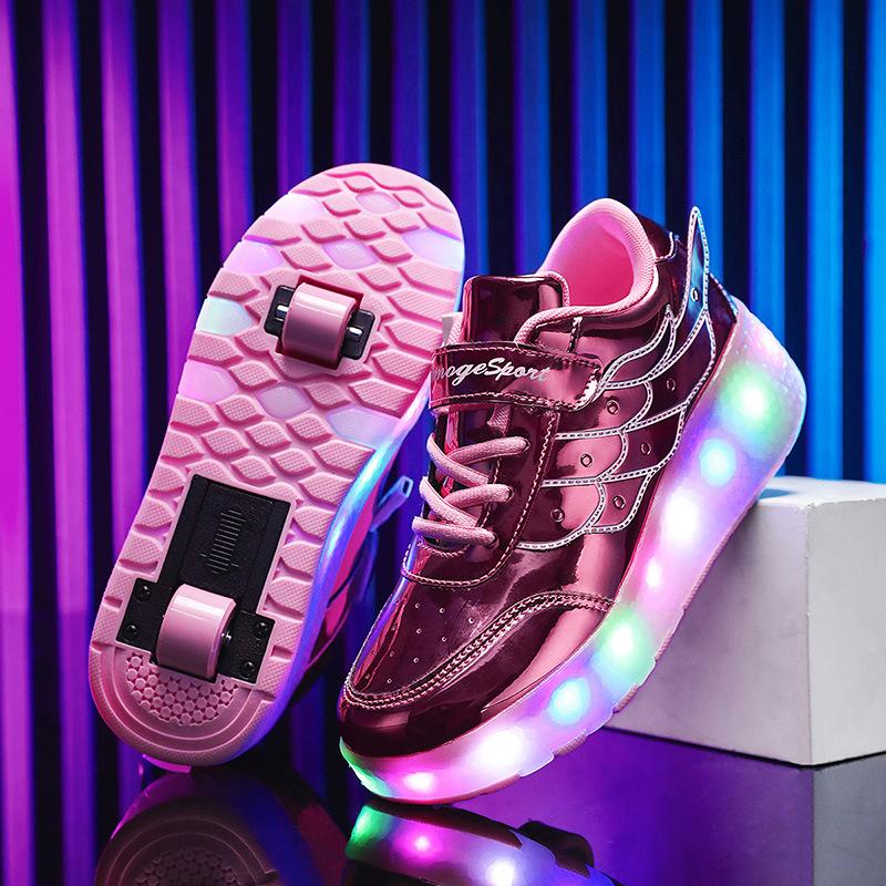 

Детская обувь Runaway Shoes для подростков, роликовые коньки с двумя колесами, легкие коньки для зарядки, летающие роликовые коньки, спортивная обувь на колесах 33