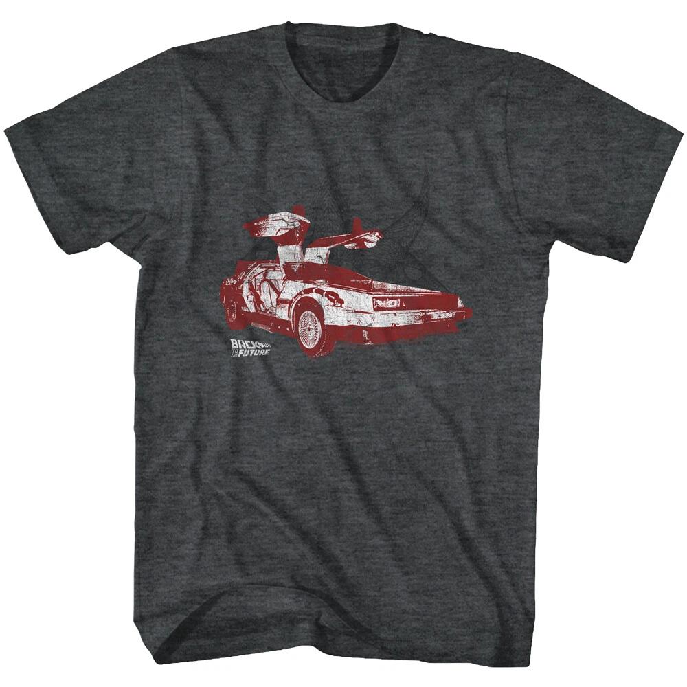 Back To The Future Movie Red Shaded DeLorean Open Doors Men's T Shirt