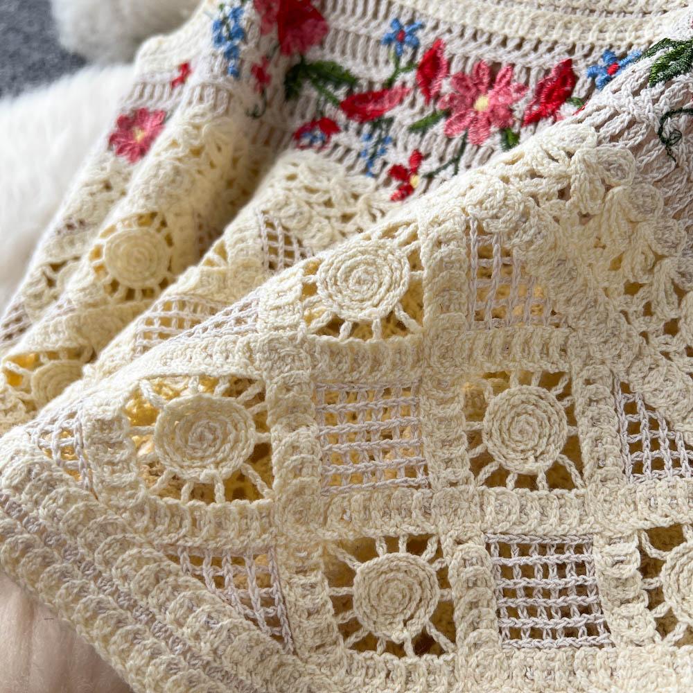 Korean Version Of The Small Fresh Suit Women's Short Hollow Knitted Camisole Outside Wearing Mesh Embroidered Skirt Two-Piece