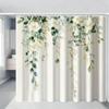 Watercolor Green Hanging Leaves Waterproof Shower Curtain For Bathroom Decor