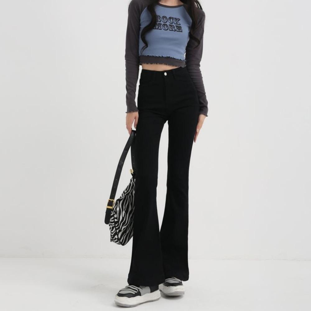 High waist micro-flared jeans women's autumn and winter slim fit and thin small elastic straight mopping horseshoe pants tide
