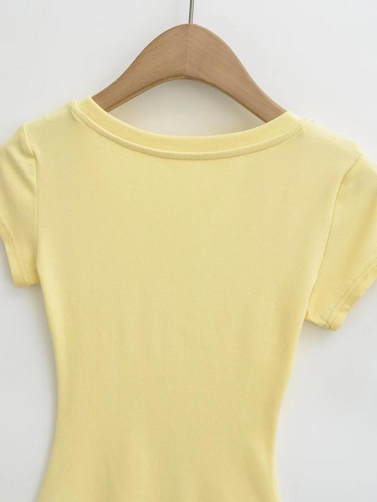 Summer Women's European & American Style Sexy U-Neck Slim Fit Short Sleeve T-Shirt
