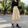 Summer High Waist Slimming Solid Color Pocket Skirt All-match Loose Waist Casual Mid-length Skirt for Women