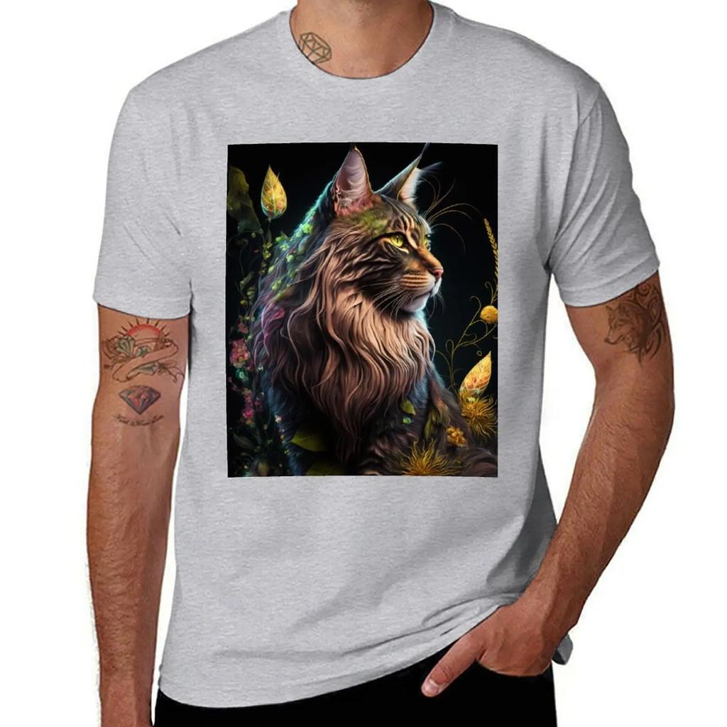 Timothy The Maine Coon Cat and Flowers 5 T-Shirt summer clothes anime t shirts vintage clothes plain black t shirts men
