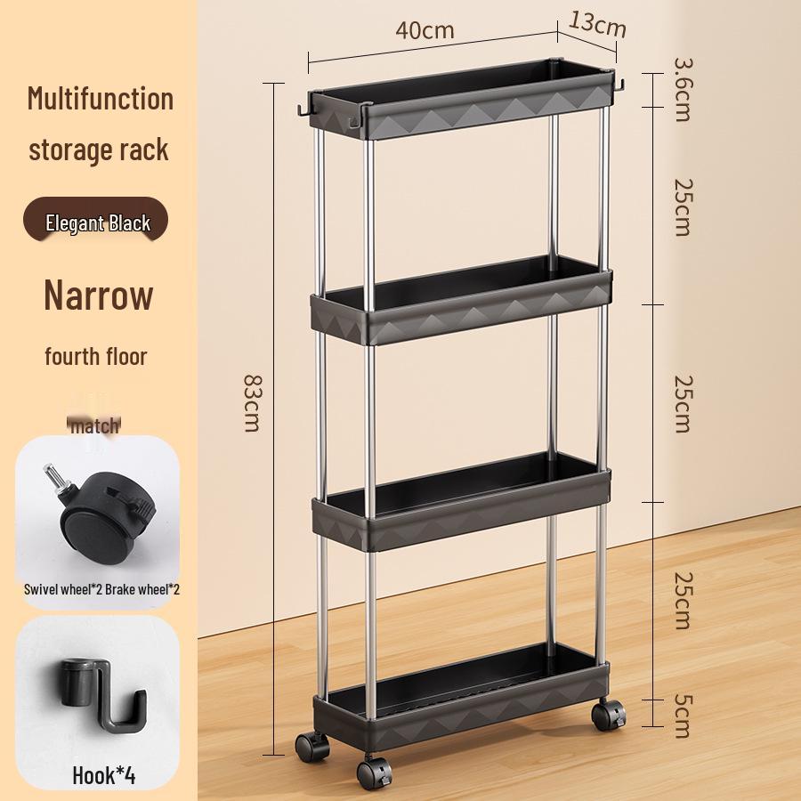 Compact Multi-Layer Mobile Storage Rack for Kitchen, Bathroom, Living Room, Bedroom - Floor-Standing, Narrow Design Trolley Shelf.