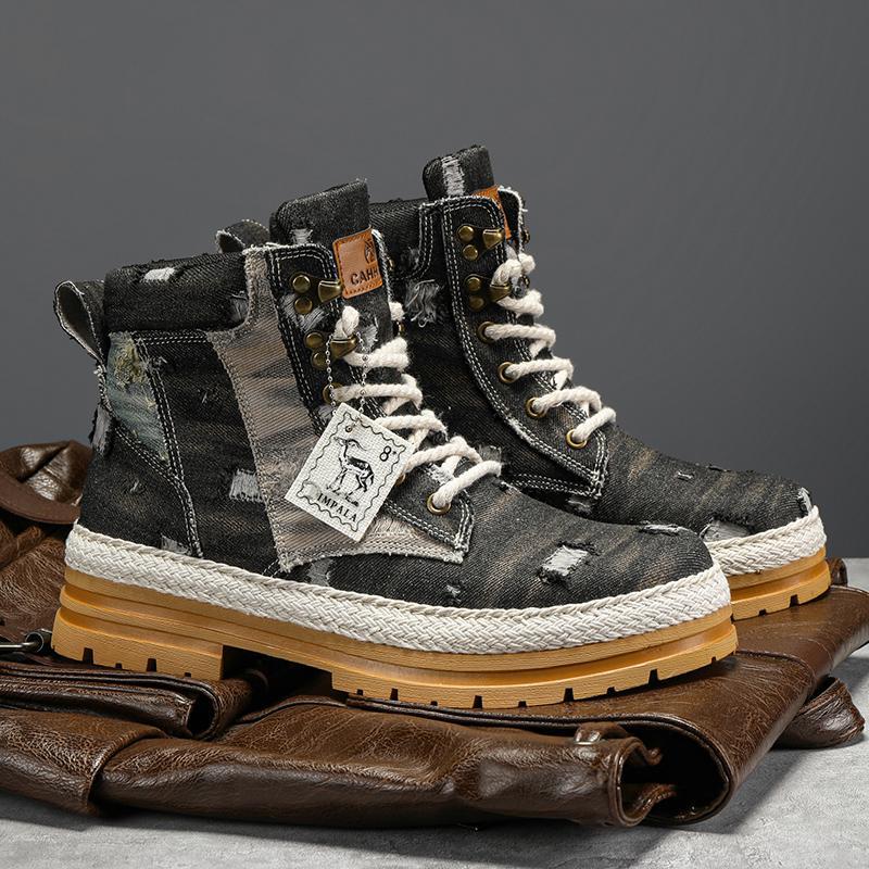 

2025 Четыре сезона Ботинки Мартина с большой головой Соломенная подошва Джинсовые ботинки в стиле милитари Ретро Локомотив Мужская обувь Живое Высокое качество 44