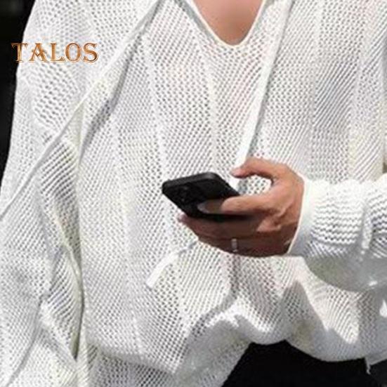 Pánský svetr podzim zima dutý elastická stahovací šňůrka dlouhý rukáv jednobarevný pletený pulovr top výstřih do V střední délka teplé pletené zboží