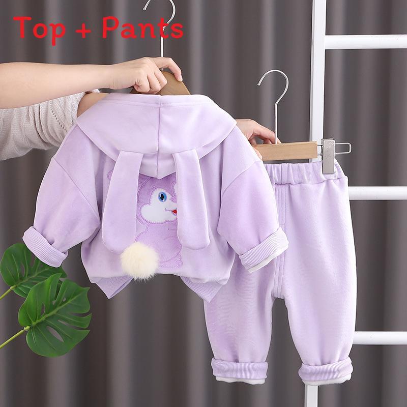 Baby Girl Animal Print Fleece Hoodie And Pants Set For Toddler Winter Casual Wear