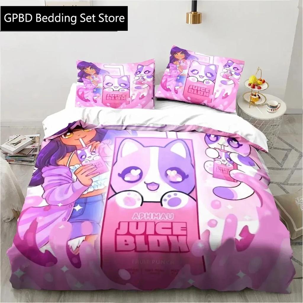 3D Cartoon Game Cute Aphmau with Wings Bedding Set Single Twin Double Queen King Cal King Size Bed Linen Set