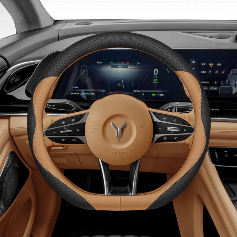 Voyah Dreamer Genuine Napa Leather Steering Wheel Cover, Anti-Slip, No-Sew, All-Season Car Accessory