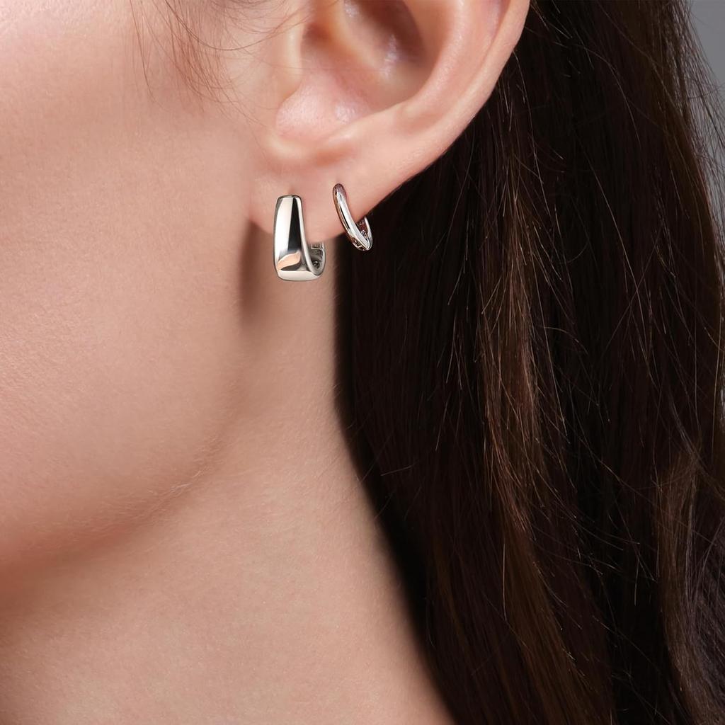 Silver Earrings Small Chunky Silver Hoop Earrings for Women Gold Earrings | 14K Gold Plated Small Hoop Earrings Silver Hypoallergenic Earrings Small