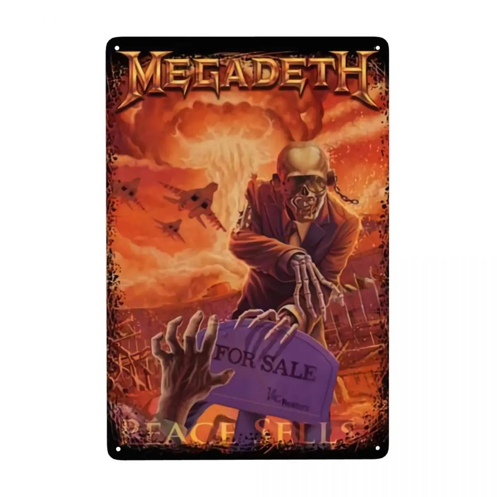 Megadeths Skull Metal Tin Sign Custom Retro Heavy Metal Band Plaque for Pub Cafe Yard Man Cave Bar Home Decor