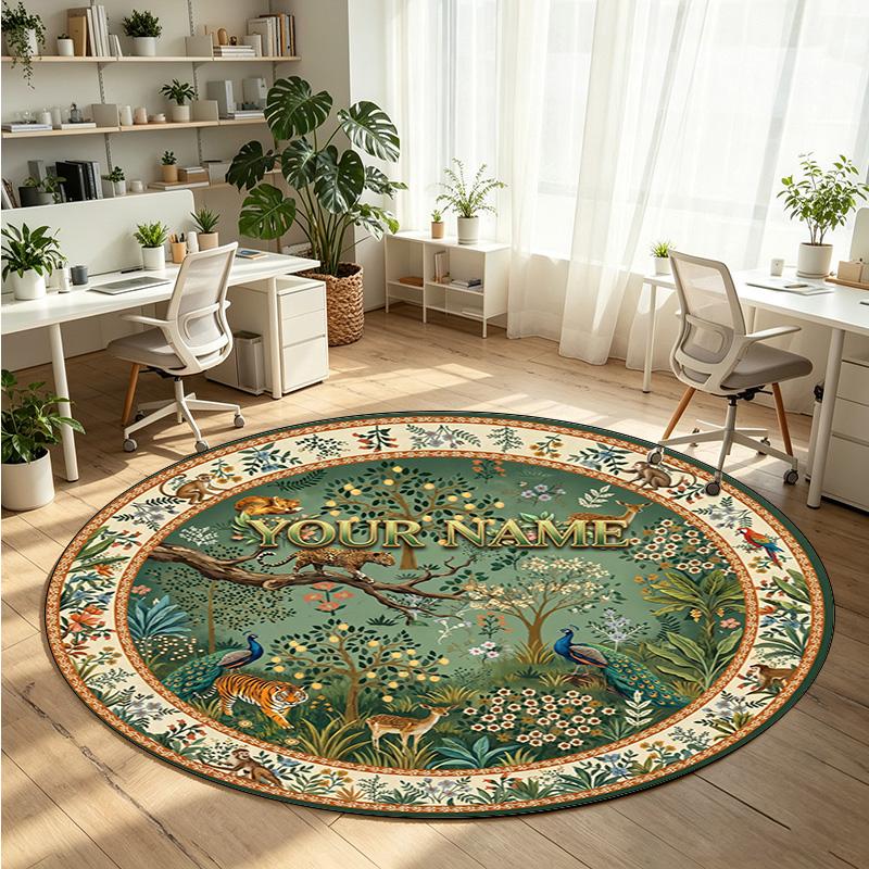 Wild Animals (112) Theme Round Crystal Velvet Rug Custom Name Text Personalized Floor Mat Home Decor Non Slip Crystal Carpet