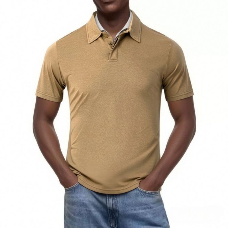 Men Solid Color Lapel Two Button Short Sleeve Basic Polo Shirt Multi Colors Available