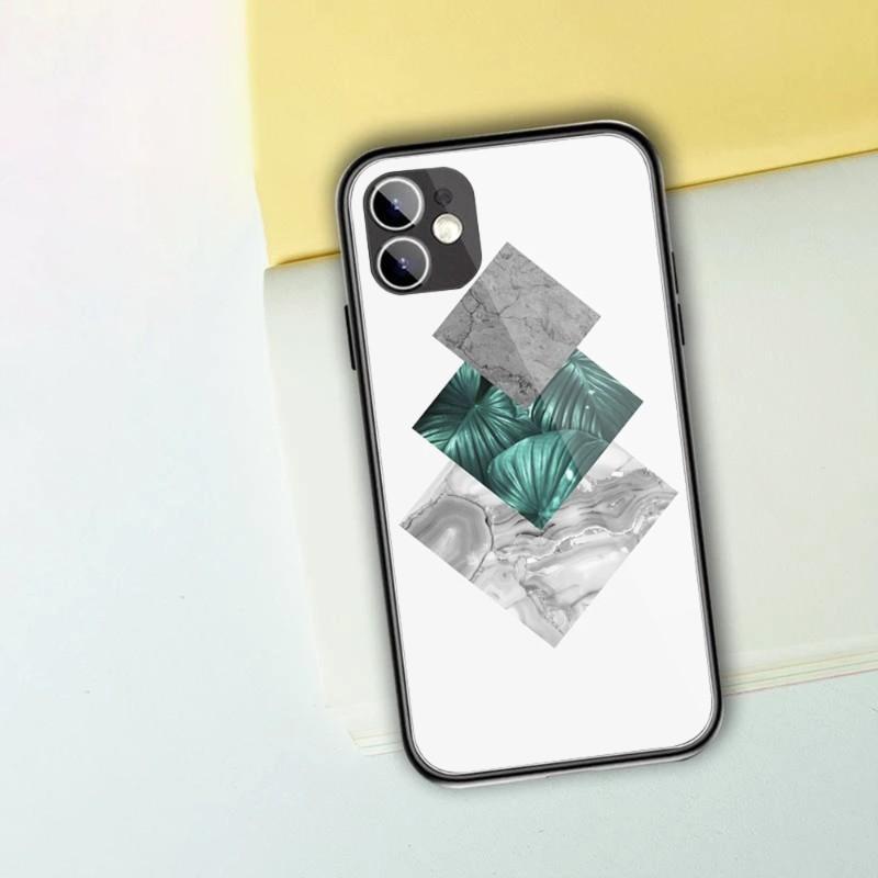 

Botanic And Geometric Phone Case For IPhone 14 13 12 11 XS X 8 7 6 Plus Mini Pro Max SE 2022 Black PC TPU Glass Phone Cover iPhone SE 2020-2022